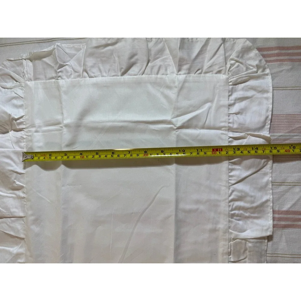 Vintage White Ruffled Pillow Sham Cotton Cottagecore Rectangular Accent Cover